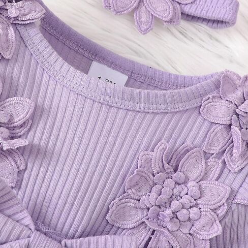 ABAFIP Newborn Baby Girl Ribbed Romper Dress Ruffle Knit Long Sleeve Floral Lace Tutu Dress Fall Outfits in Kuwait