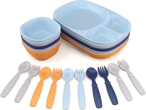 Kid’s Dinnerware Set - 20 Pieces - Trays and Bowls - Tough Tableware for Toddlers - Made in the USA - Dishwasher and Microwave Safe - BPA Free and Shatter Resistant (Pastel) in Saudi Arabia