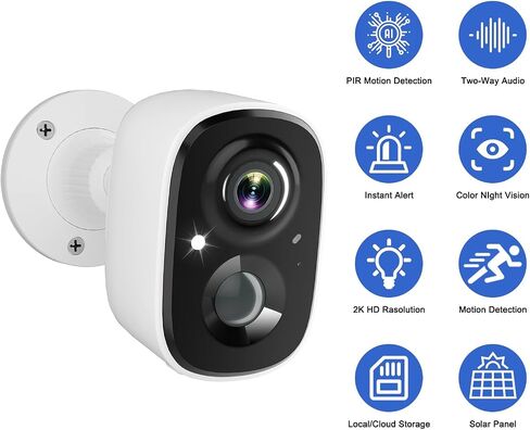 2-Pack Security Cameras Wireless Outdoor, 2K Battery Powered WiFi Cameras for Home Security with AI Motion Detection, Color Night Vision, Spotlight, Siren, Waterproof, SD/Cloud Storage in Saudi Arabia