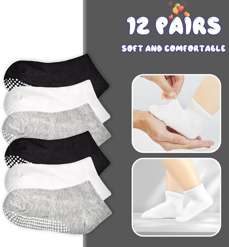 Tphon Toddler Non Slip Ankle Socks, Anti skid Socks 12 Pairs Grip Socks for 1-7 Years Kids Boys Girls in Saudi Arabia