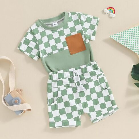 Toddler Baby Boy Summer Clothes Short Sleeve Color Block/Letter T-Shirt Tops + Solid Shorts Set 2Pcs Casual Outfit in Saudi Arabia
