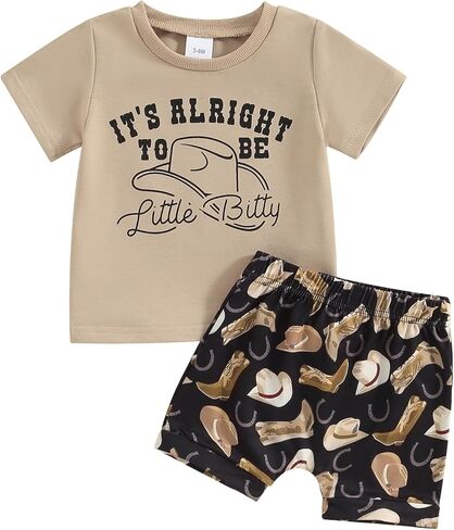 Toddler Baby Boy Summer Clothes Short Sleeve Color Block/Letter T-Shirt Tops + Solid Shorts Set 2Pcs Casual Outfit in Saudi Arabia