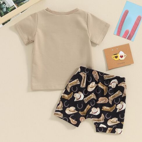 Toddler Baby Boy Summer Clothes Short Sleeve Color Block/Letter T-Shirt Tops + Solid Shorts Set 2Pcs Casual Outfit in Saudi Arabia