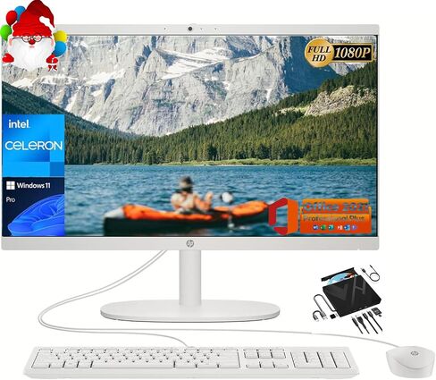 كمبيوتر مكتبي HP All-in-One الأحدث للأعمال، شاشة FHD مقاس 21.5 بوصة، Intel Celeron J4025، ذاكرة الوصول العشوائي 32 جيجابايت، 1 تيرابايت SSD، رسومات Intel UHD، Wi-Fi 6، Windows 11 Pro، مع ترخيص Microsoft Office وماوس مصمم in Saudi Arabia
