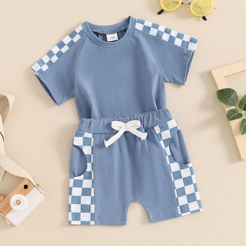 ملابس صيفية للأطفال الصغار الصغار بأكمام قصيرة وبأكمام ملونة/أحرف تي شيرت + طقم شورت سادة مكون من قطعتين ملابس غير رسمية in Kuwait