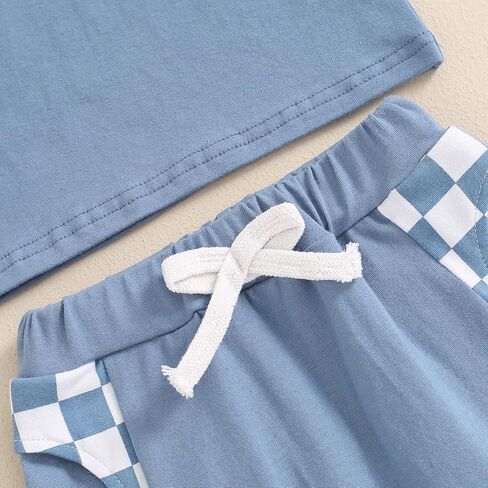 ملابس صيفية للأطفال الصغار الصغار بأكمام قصيرة وبأكمام ملونة/أحرف تي شيرت + طقم شورت سادة مكون من قطعتين ملابس غير رسمية in Kuwait