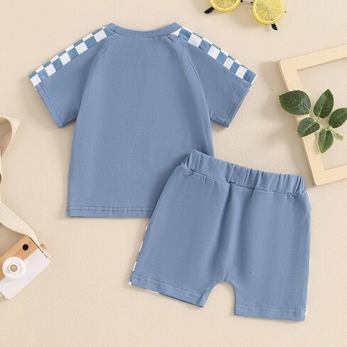 ملابس صيفية للأطفال الصغار الصغار بأكمام قصيرة وبأكمام ملونة/أحرف تي شيرت + طقم شورت سادة مكون من قطعتين ملابس غير رسمية in Kuwait