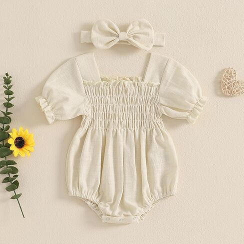 MERSARIPHY Baby Summer Clothes Newborn Infant Girl Smocked Pleated Romper Bubble Short Sleeve Bodysuit Outfits in Saudi Arabia