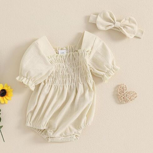 MERSARIPHY Baby Summer Clothes Newborn Infant Girl Smocked Pleated Romper Bubble Short Sleeve Bodysuit Outfits in Saudi Arabia
