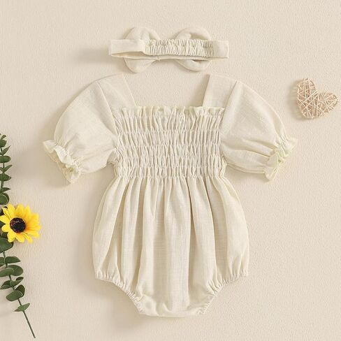 MERSARIPHY Baby Summer Clothes Newborn Infant Girl Smocked Pleated Romper Bubble Short Sleeve Bodysuit Outfits in Saudi Arabia