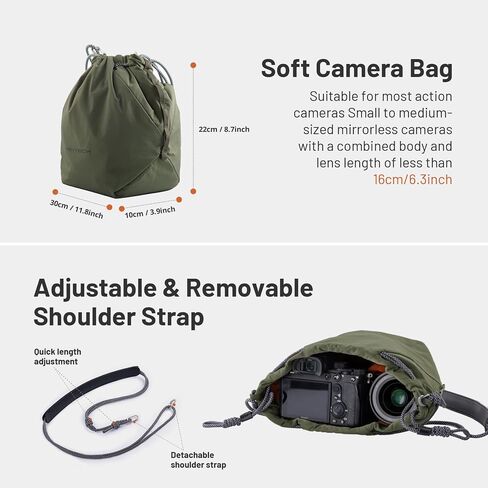 PGYTECH OneGo Drawstring Small Camera Bag, Soft Cute Camera Pouch Handbag compatible with Mirrorless Cameras/Nikon/Canon/Sony/Fuji Camera Case in Saudi Arabia