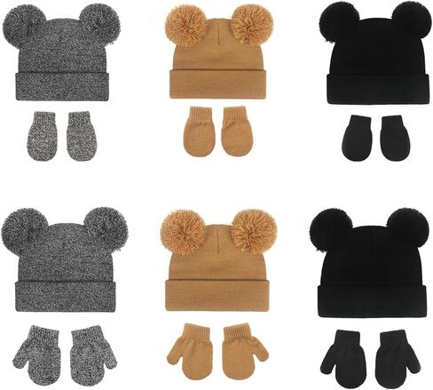 DANMY Baby Winter Beanie Hat Gloves,Kids Winter Warm Knit Hat,Toddler Soft Beanie Gloves for Little Boys Girls Children in Kuwait