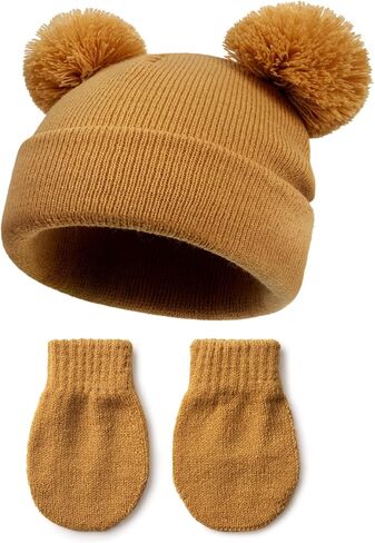 DANMY Baby Winter Beanie Hat Gloves,Kids Winter Warm Knit Hat,Toddler Soft Beanie Gloves for Little Boys Girls Children in Kuwait