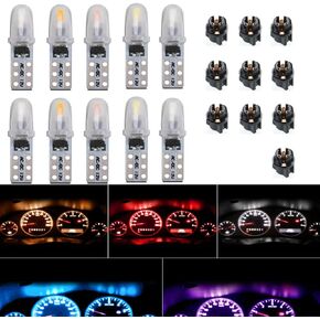10pcs DC 12V T5 LED Car Bulbs with Twist Cap Base Dashboard Bulbs 2721 27 37 286 Wedge Pc74 Indoor Cluster Gauge Kits (Blue)