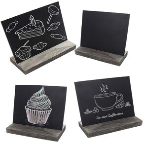 5 X 6 Inch Mini Tabletop Chalkboard Signs with Rustic Style Wood Base Stands, Set of 4，Include 3 chalks