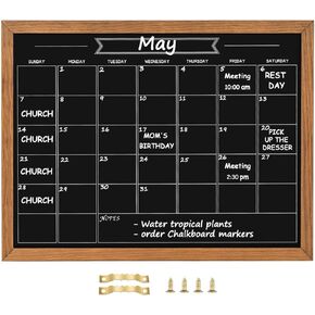 Calendar Chalkboard, 10.6" * 14.6", Magnetic Surface Rustic Brown Solid Pine Wood Frame Chalk Board for Planning/School Timetable/Memo, Hanging Board for Office, School and Home(YLHB-QZ-2737)