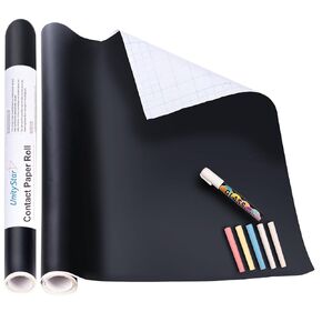 UnityStar Chalk Paper, 17.7" X 78.7" Adhesive Chalkboard Contact Paper Removable Wall Decal Stickers with 1 Liquid Chalk Marker & 5 Colors Chalks for Home Office School Blackboard Restaurant Menu