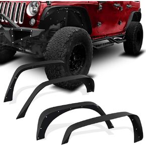 YITAMOTOR Flat Front & Rear Fender Flares Compatible with 1997-2006 Jeep Wrangler TJ, 4 PCS Off-Road Steel Wheel Flares Set