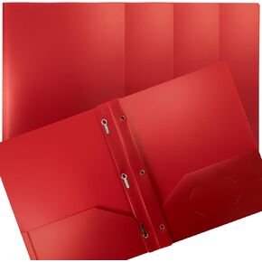 مجلدات جيب بلاستيكية حمراء من Better Office Products مع شوكات، ثقيلة الوزن، مجلدات بولي بحجم الحروف، 24 حزمة، مع 3 مشابك معدنية للتثبيت، أحمر