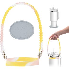 Water Bottle Handle, Water Bottle Sling, Stanley Holder with Strap Fits Most 8-40oz Bottles - Compatible Stanley Cup Handle Accessories Soft Reliable Food Class Silicone,Black
