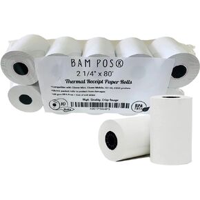 Thermal Receipt Paper - BPA Free, Shrink Wrapped Rolls - Compatible With Clover Mini, Mobile, First Data FD130, FD50, FD55, Verifone Omni 3200, 3210, 3300 - Pack of 10 Rolls