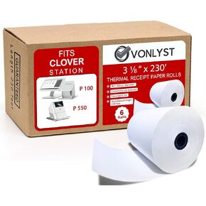 Thermal Receipt Paper Rolls 3 1/8" x 230' for Clover Station (06 rolls)