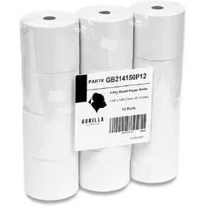 Gorilla Supply 2 1/4 in x 150 ft Bond Paper Rolls, 2.25" x 150' Adding Machine Tape, 1-Ply Receipt Paper Rolls for El-1750 1801 P23, BPA Free, 12 Rolls