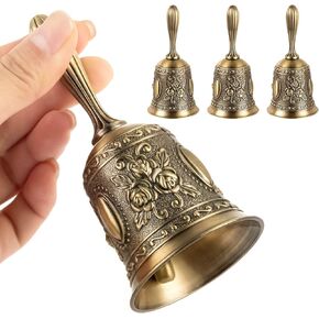 3 Pack Loud Wedding Hand Bells - 4.7 Inch Large Brass Bells, Call Bell Handheld Bell for School, Christmas, Bar Hotel Vintage Bell for Seniors Toddlers Adults Kids