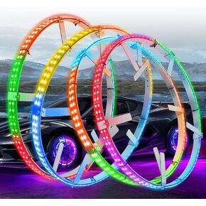 Beatto 14"-18" 2-Rows Adjustable Wheel Ring Lights, Wheel Lights for Truck with Switch, LED Chases Dancing Color Rim Lights with Braking &Turn Signal, APP&IR Control