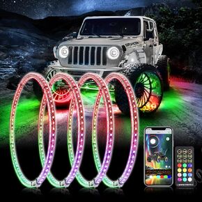 Wheel Ring Lights Double Row Dancing Chasing Color 15.5inch Wheel Rim Lights Car Tire Lights w/Turn Signal and Braking Functionand 4PCS