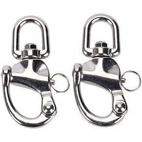Amarine Made Pair of Swivel Eye Snap Shackle Quick Release Bail Rigging Sailing Boat Marine Stainless Steel for Sailboat Spinnaker Halyard (3-1/2", Silver)