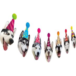Dogs Birthday Garland, Funny Siberian Husky Face Portrait Birthday Banner, Dog Bday Bunting Decor