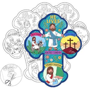 Zoyeven 30Pcs Color Your Own Holy Week Crosses Religious Poster for Easter Bible Cross Sunday School Crafts Christian Crafts for Kids DIY Fun Classroom Home Activities