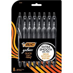 BIC Gel-ocity Quick Dry Retractable Gel Pen, Medium Point (0.7mm), Black, 8-Count, Quick Drying and Smooth Ink