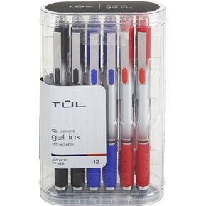 TUL® GL Series Retractable Gel Pens, Medium Point, 0.7 mm, Silver Barrel, Assorted Business Inks, Pack Of 12 Pens