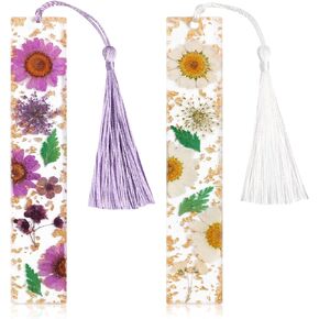 Book Marks for Book for Women, Kaluofan 2PCS Dried Flower Bookmarks with Tassels, Bookmarks for Women, Durable Handmade Dried Flower Resin Bookmarks, Pretty and Increase Reading Interest