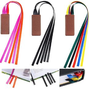Outus 3 Pieces Bible Ribbon Bookmark Markers Artificial Leather Bookmark with Colorful Ribbons for Books(Simple Style,Retro)