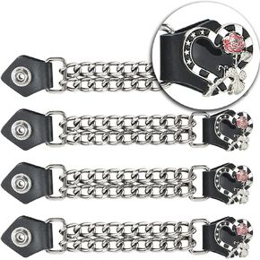 Dream Apparel 4PCS Motorcycle Vest Extenders for Women, Biker Vest Extenders with Faux Leather Ends and Double Chrome Chains