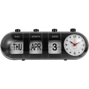 FAVOMOTO Perpetual Desk Calendar with Clock ABS Manual Flip Standing Academic Desktop Calendar Retro Vintage Digital Clock for Home Office Desk Decor
