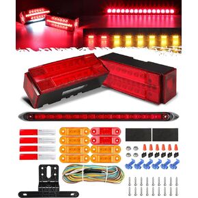 Partsam Submersible LED Trailer Tail Light Kit, Rectangular Trailer Lights+Light Bar+8 Markers, with 25FT Wiring Harness Reflective Stickers Combined Stop Turn Tail License Lights for Boat Trailer 12V