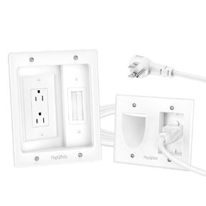 in Wall Cable Management Kit, Recessed Outlet for Wall Mount TV, Hide TV Power Cables & Low Voltage Wires Behind The Wall, in Wall Power Kit for Home & Office Theater Systerm, White