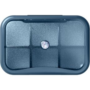 6 Compartment Travel Pill Organizer, Small Pill Box for Purse, Pocket Daily Pill Case Portable Medicine Pill Container, Weekly Vitamin Holder Organizer (Blue with Rhinestone)