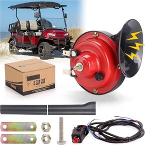 Golf Cart 12 Volt Horn Kit, Horn Switch and Wire Harness Assembly Universal Fit Club Car, EZ-GO and Yamaha and ATV, UTV, Boat （Upgrade Steering Mount Hand Press Switch)