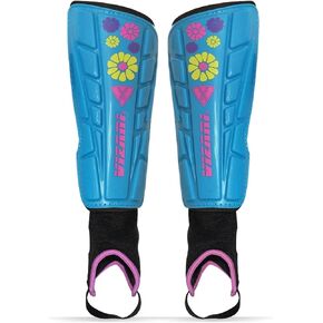 Vizari Blossom Soccer Shin Guards - Dual-Layered Protection & Ventilated Football Shin Pads with Ankle Protection - Stylish Design - Youth & Kids Soccer Shin Guards with Non-Slip Adjustable Strap