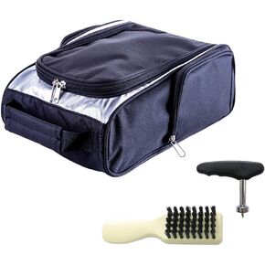 Golf Shoes Bag Travel Sports Shoe Case with Golf Shoes Spike Wrench Club Brush for Golf Tennis and Other Accessories (Black-Silver)
