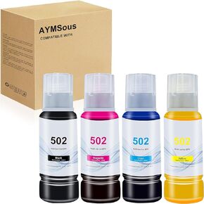 Compatible T502 Ink Bottle Replacement for Epsn 502 T502 for Epsn Printers Ecotank ET-2760 ET-4760 ET-3710 ET-3760 ET-2700 ET-2750 ET-3700 ET-3750 ET-4750(Black, Cyan, Magenta, Yellow 4-Pack)