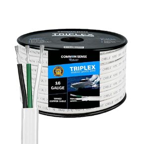 16 Gauge 3 Conductor Marine Wire - 30 ft Triplex Flat Marine Grade Wire Tinned Copper Oxygen-Free Insulated - 16/3 AWG UL 1426 Standard PVC Wire for Boat, Automotive, Speakers, Camper & Trailers