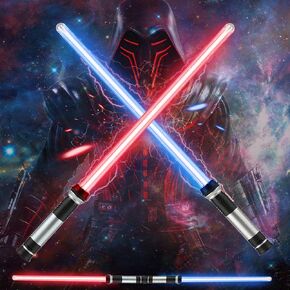 TOY Life Light Up Saber 2 Pack Telescopic Collapsable Sword 2in1 LED + Sound FX(Motion Sensitive) Double Bladed Dual Light Up Sword for Kids Gifts for Christmas Dress Up Costume