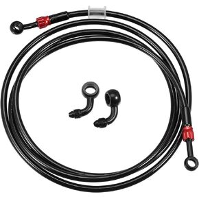 X AUTOHAUX Brake Hose AN3 28 90 Degree M10 Motorcycle Hydraulic Brake Line Oil Hose Pipe Fitting for ATV Motorcycle Motocross Racing Bike 220cm Black 1Set