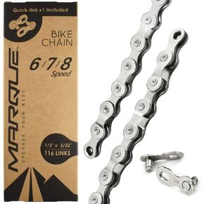 MARQUE 6/7/8 Speed Bike Chain - Bicycle Chain for Road & Mountain Bike, Quick Link Included for Easy Installation, 1/2 x 3/32 inch, 116 Links - MTB Chains Replacement (6/7/8 Speed Chain, 1 Set)